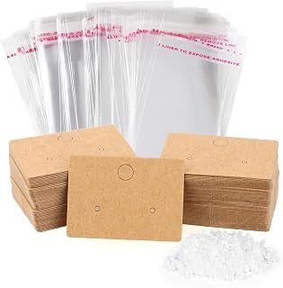 yuntop 100 Pcs Earring Cards with 100Pcs Self Adhesive Bags for Earrings Jewelry Display and 200 Pcs Earring Backs, Earring Display Holder Cards 1.8x1.2 Inches Earring Card Holder Set (Brown)