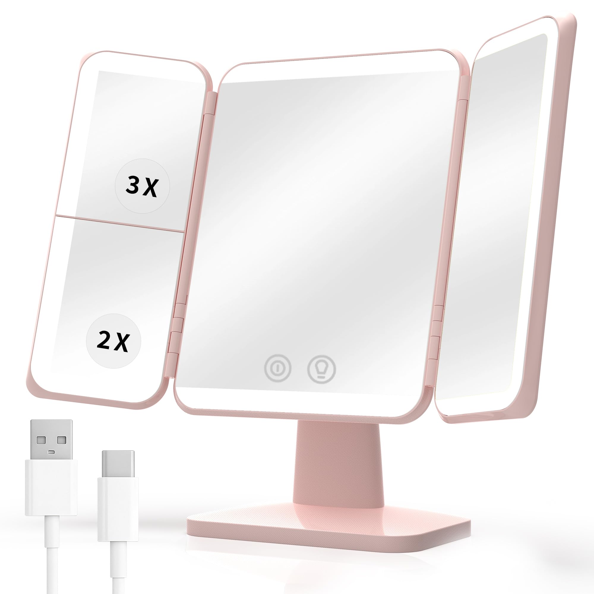 SIMETRA Vanity Mirror with Lighting 1x/2x/3x Magnifying Trifold Mirrors