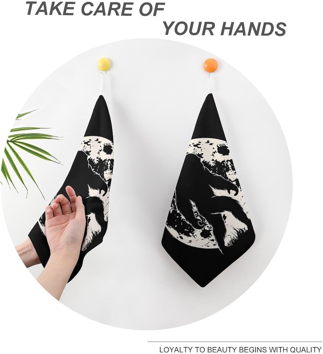 Full Moon Bigfoot Hand Towels for Bathroom Kitchen Towels Small Towel Handkerchiefs with Hanging Loop 4PCS