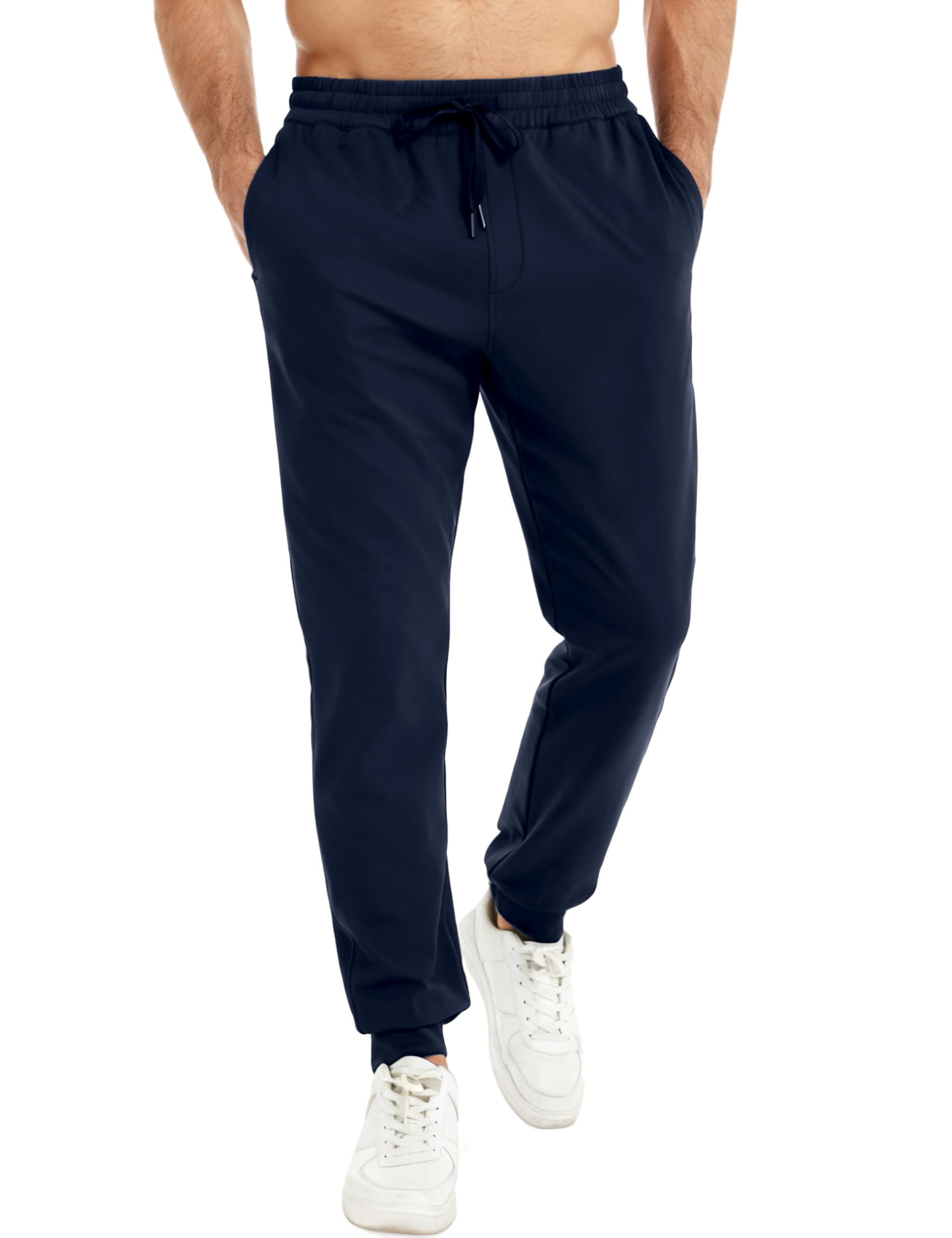 Indoner Men's Fleece Lined Joggers – Stretch Thermal Athletic Sweatpants Tapered Fit with Zipper Pocket for Running Gym
