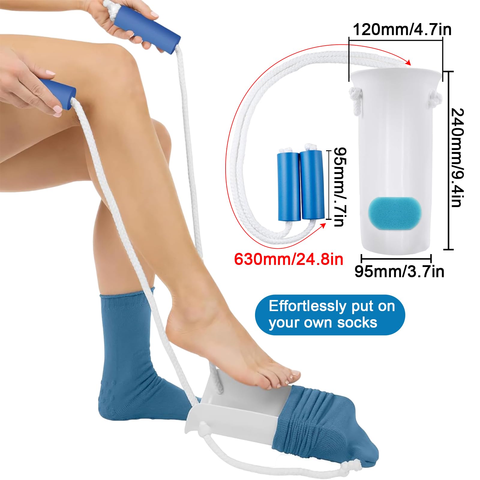 Kit di Recupero 4 Pezzi Infila Calze per Anziani, Pinza Telescopica, Calzascarpe Lungo, Cintura di Sollevamento Gambe con Maniglia per Anziani Donne Incinte Persone Immobili