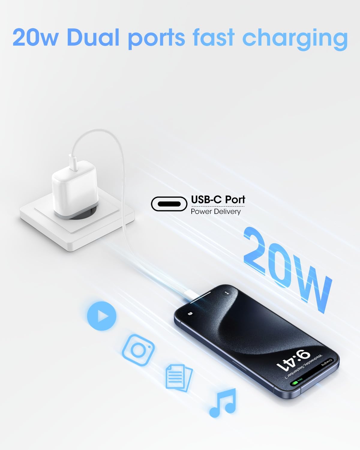 Caricatore Rapido iPhone [Certificato MFi] 2 pack 20W Caricabatterie USB C e Cavo Type C 2M,20W Caricabatteria Veloce Spinotto Alimentatore Presa Ricarica per iPhone 15/Samsung Galaxy S23/S23+/iPad,