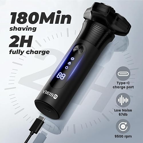 Miniatura 4 de Maquinilla de afeitar eléctrica para hombres, afeitadora eléctrica para hombres, alta potencia 9800 RPM, afeitadora eléctrica recargable 3D rotativa