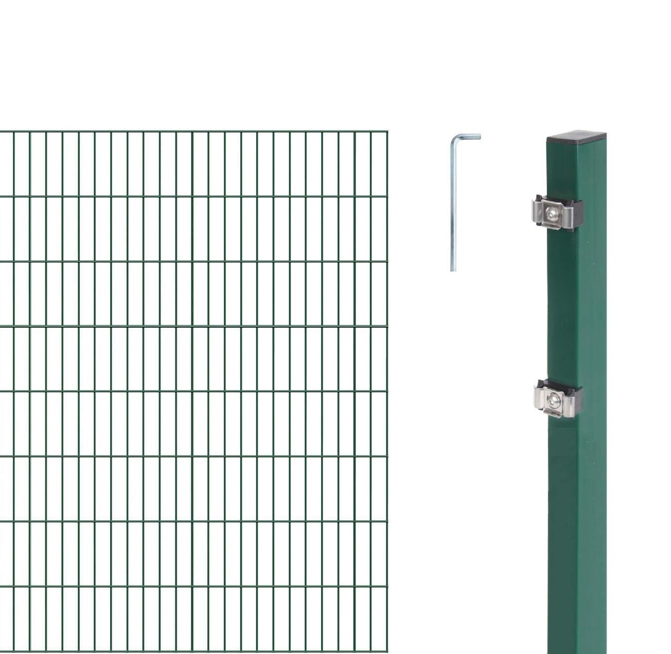 Alberts 654399 Doppelstabmattenzaun als 10 tlg. Zaun-Komplettset | verschiedene Längen und Höhen | kunststoffbeschichtet, grün | Höhe 160 cm | Länge 8 m