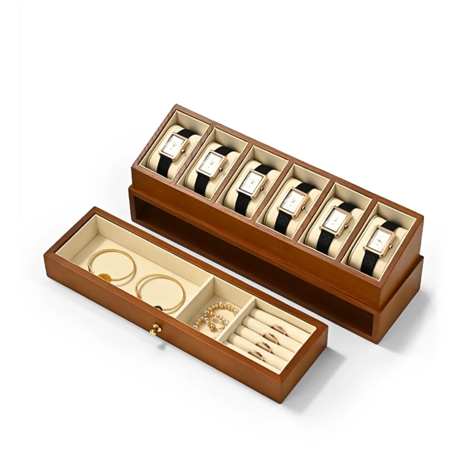 Caja para Relojes de Madera Caja organizadora de madera for 6 relojes | Almacenamiento de exhibición de muñeca de joyería de doble capa(Gray)