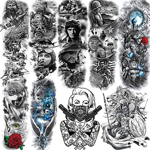 9 Sheets ALISA Pride Extra Large Temporary Tattoo Sleeve For Men Women Adults Air Force Full Arm Temporary Tatoos Waterproof Fake Tattoos Forearm Stickers Military Patriotic American Soldier Plane Big