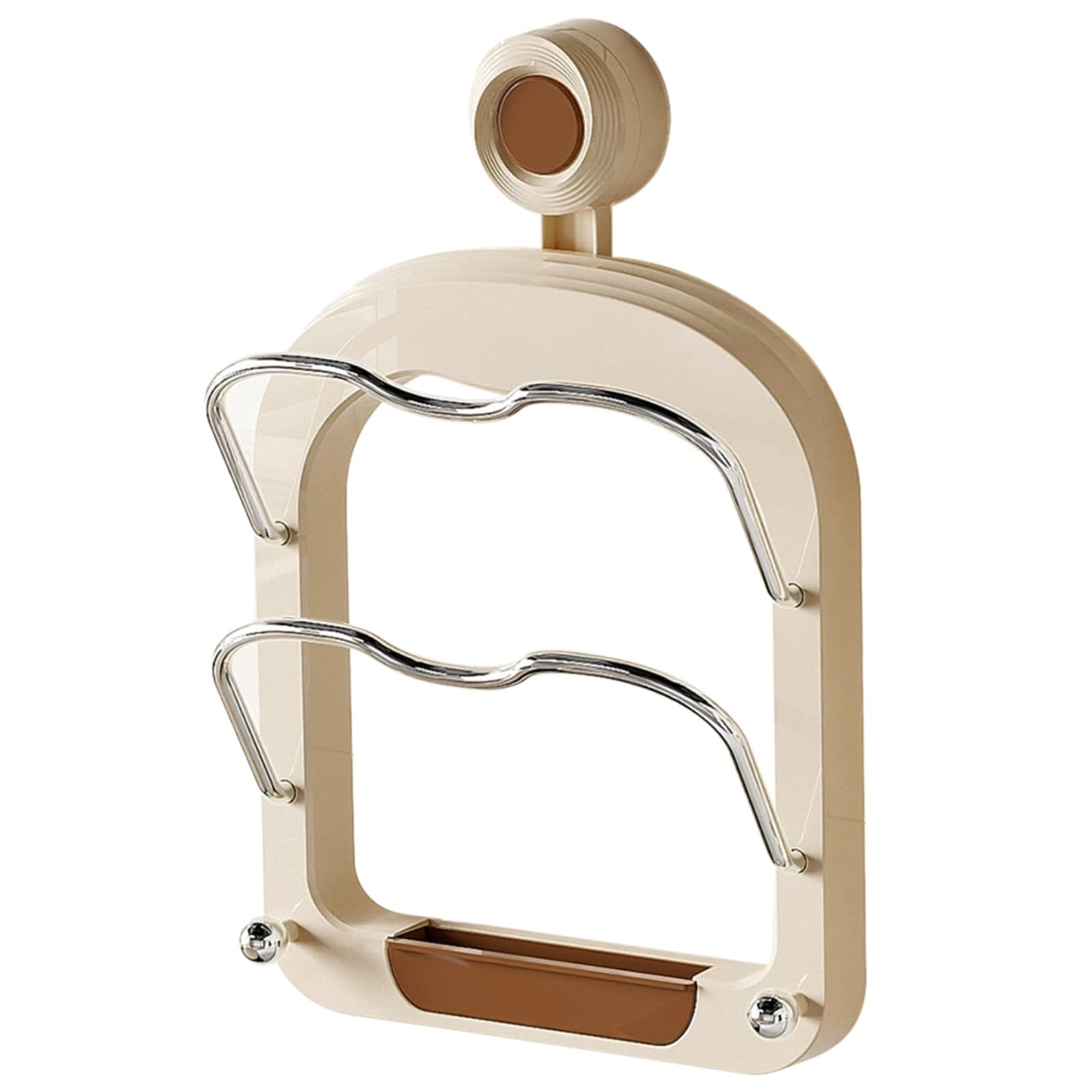 Topfdeckelhalter mit Saugnapfhaken zur Wandmontage, 2 Ebenen Topfdeckel-Organizer für Kochutensilien, platzsparendes Küchenregal, Braun