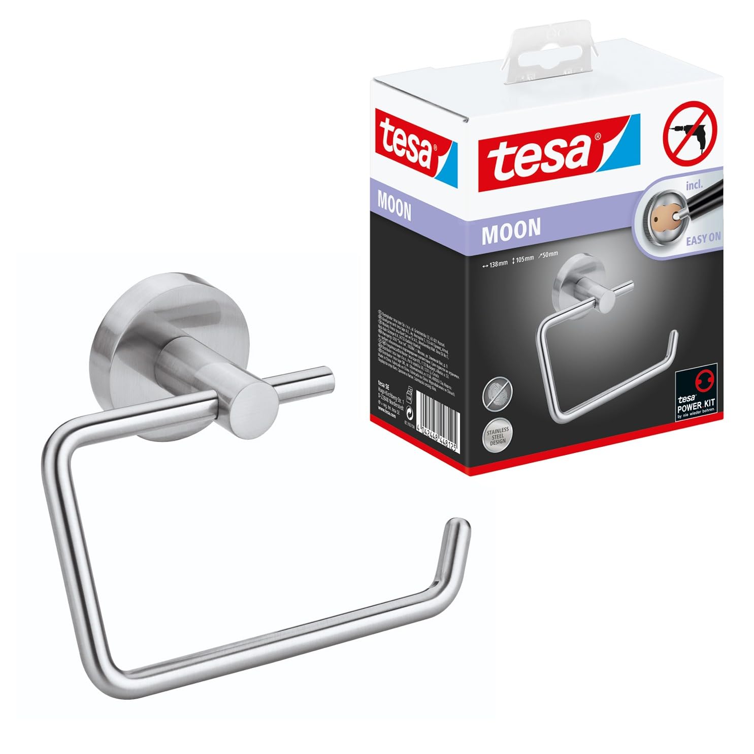 tesa MOON toilet roll holder Adhesive metal no drilling