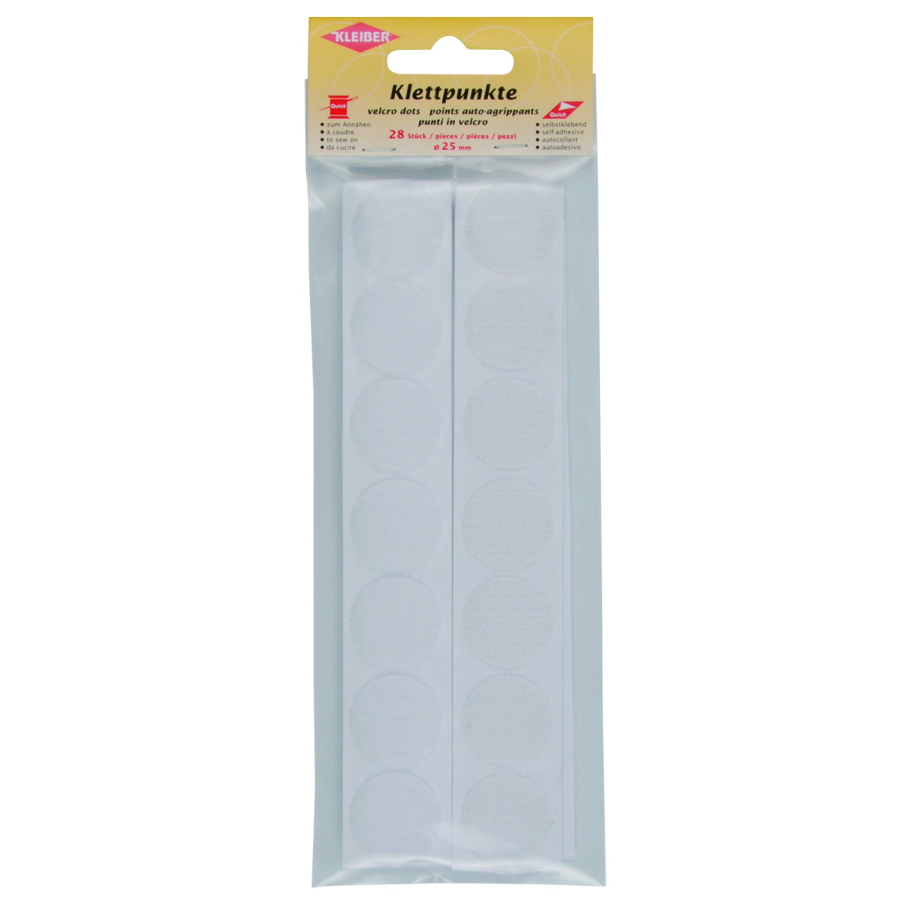 Kleiber 25 mm Wide Hook and Loop Coins Self Adhesive, White