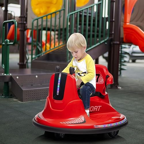 Miniatura 7 de Coche eléctrico para niños pequeños, auto con control remoto, luces LED y giro de 360 grados, interior y exterior para niños de 37 a 95 meses (rojo)