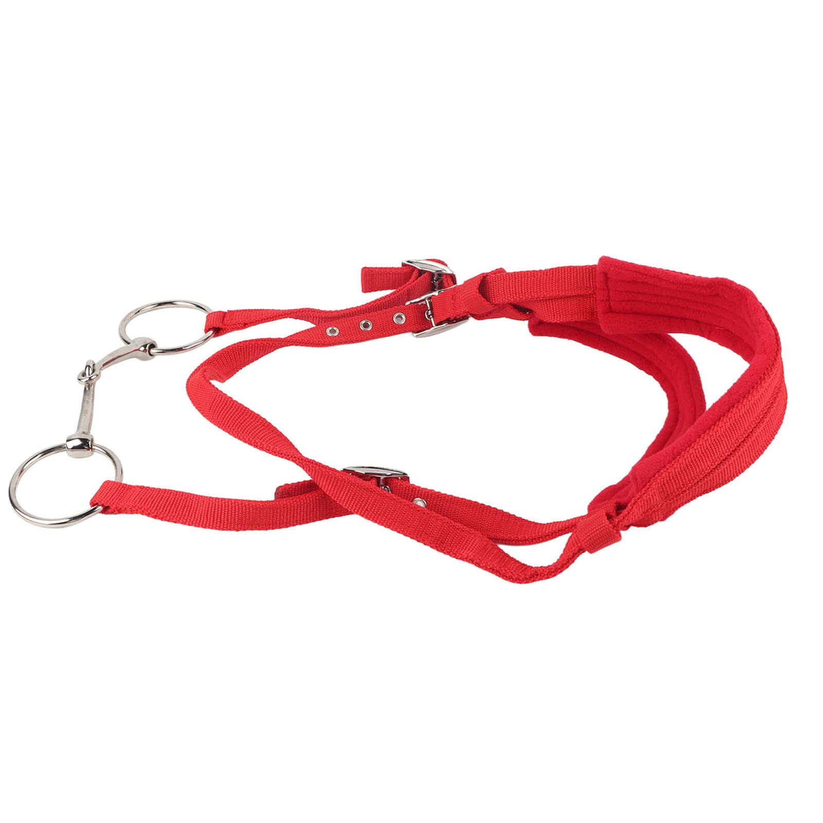 Briglia Per Cavallo A Due Piani Con Cuscino Morbido - Redini Regolabili E Morso Ad Anelli - Colore Rosso - Foto 2