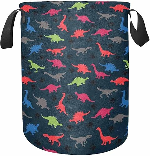InterestPrint Colorful Red Dinosaurs on Dark Freestanding Laundry Basket Collapsible Tall Clothes Hamper Collapsible Waterproof Clothes Hamper Light