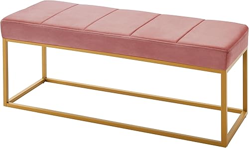 Miniatura 16 de Banco de metal de terciopelo, banco tapizado en el extremo de la cama con marco de metal, moderno banco de entrada de canal copetudo con asiento