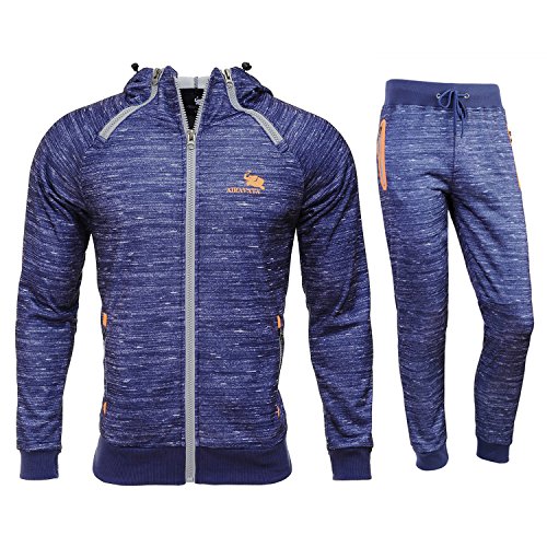 Airavata Homme Ensemble Pantalon de Sport Sweatshirt à capuche Jogging Survêtement - Bleu6 - Large