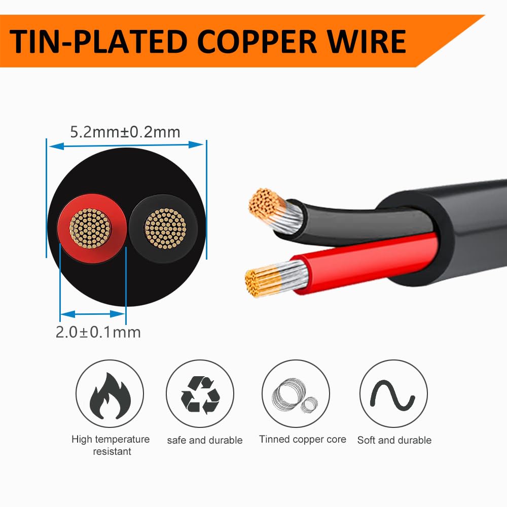 Cable eléctrico de calibre 18, 2 conductores, cable trenzado negro de bajo voltaje 18/2 de 100 pies, funda de PVC, cable de alimentación de extensión flexible para lámpara LED, automoción