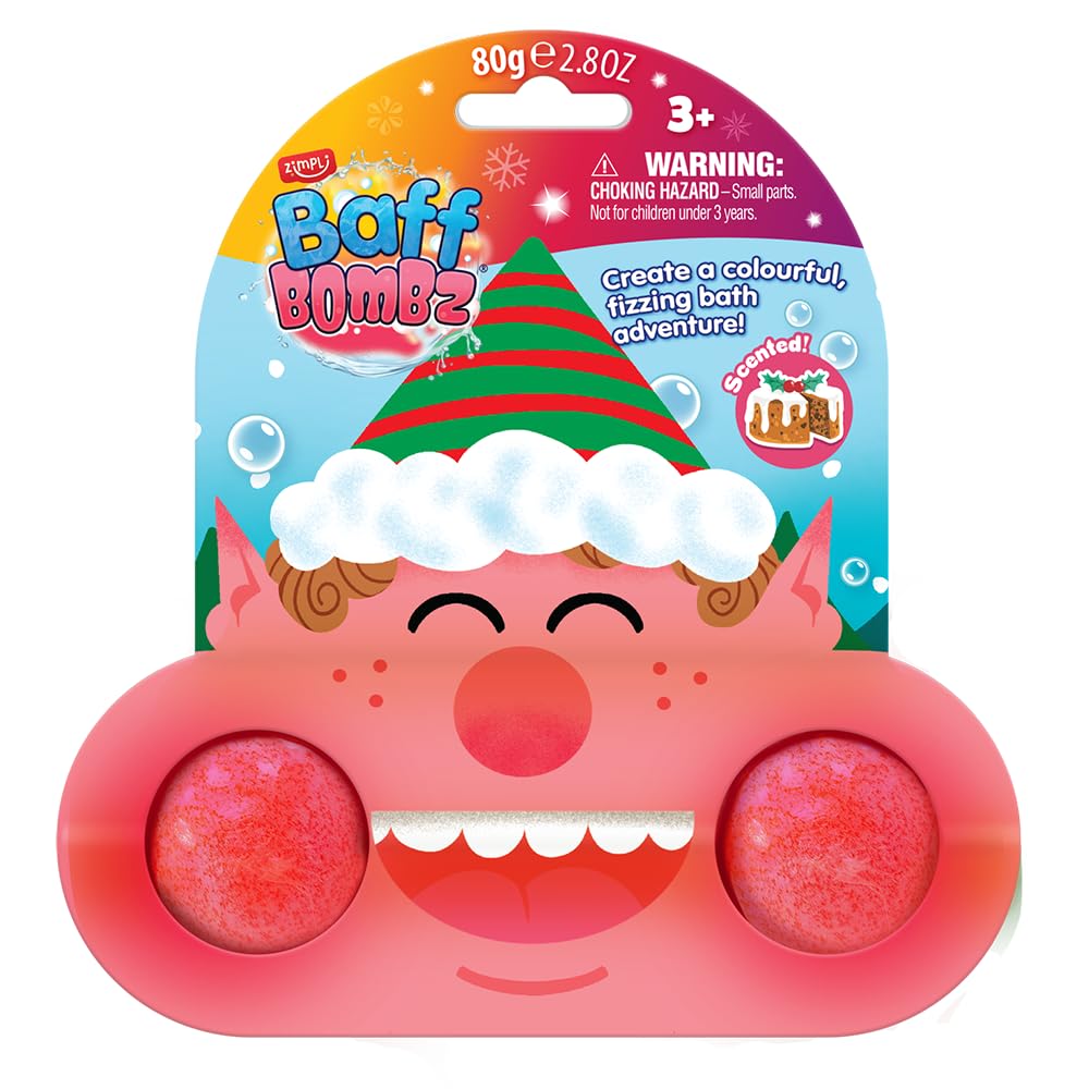 ZIMPLI - Christmas Elf Baff Bombz on Gift Card, Xmas Stocking Fillers, Great Value, Bath Bombs Present, UK Made