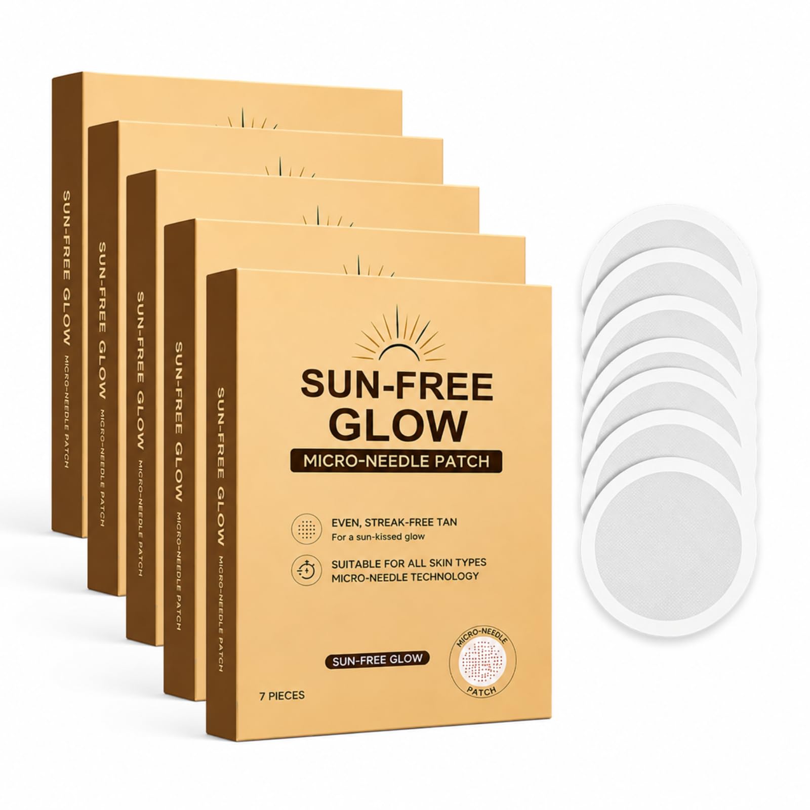 Patch autoabbronzante Micro-Needle SUN-FREE GLOW - Abbronzatura naturale uniforme senza tinta arancione, formula idratante unisex adatta a tutte le pelli