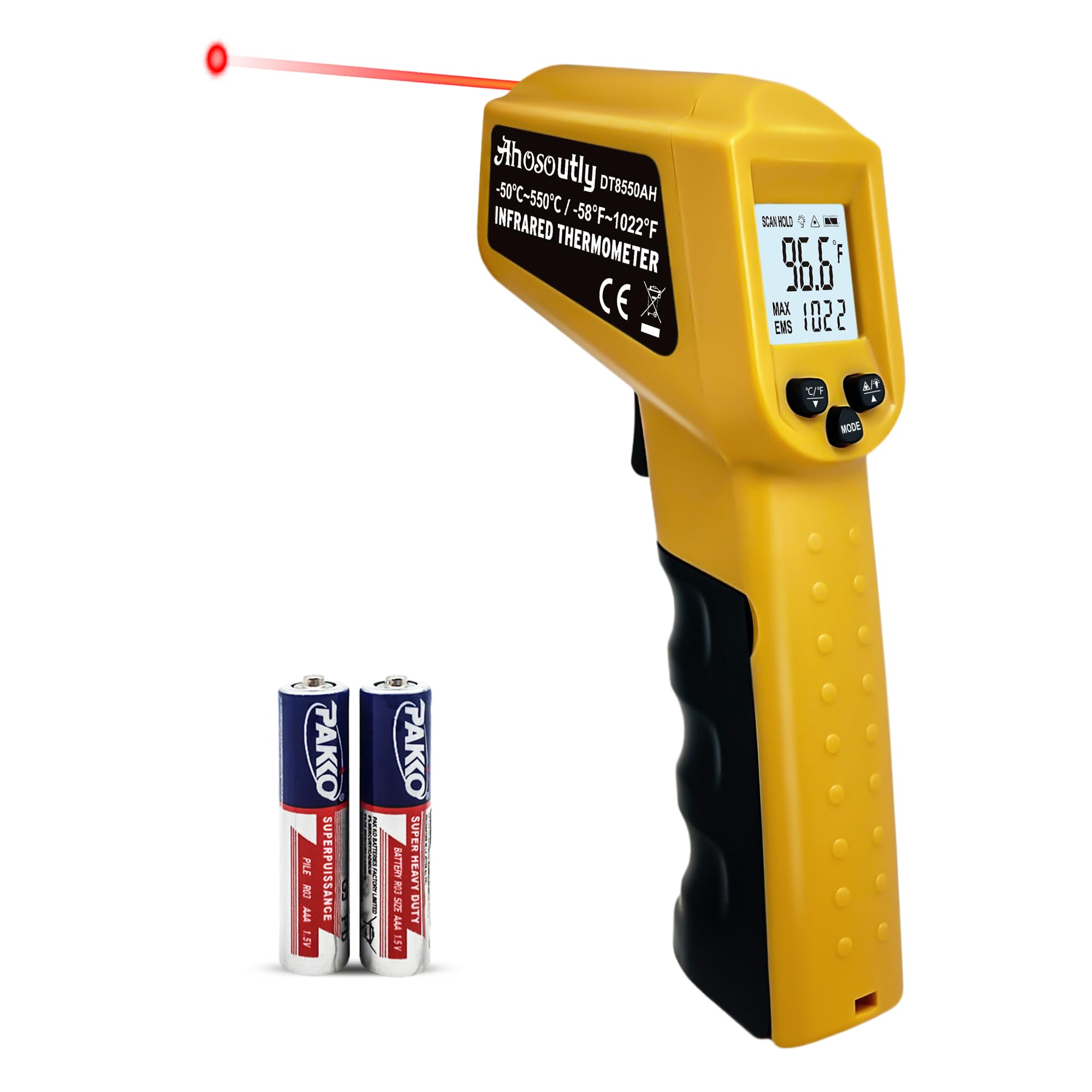 Ahosoutly Infrared Thermometer Temperature Gun - 58 ℉~1022 ℉ (- 50 ℃~550 ℃) Non-Contact Digital Laser Infrared Ir Thermometer for Cooking, Barbecue,