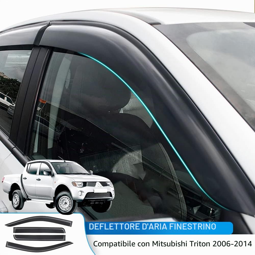 Deflettori d'aria per Mitsubishi Triton L200 2006-2014 di quarta generazione Doppia Cabina Smoke Nero Deflettori