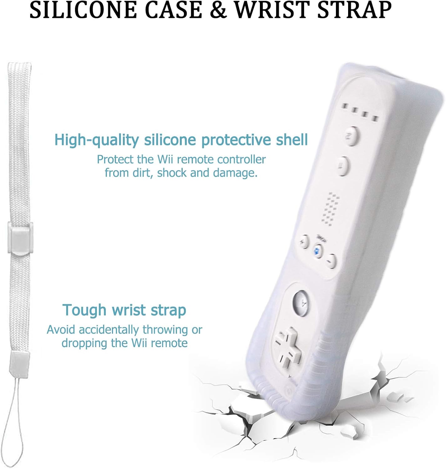 Wii Remote Controller and Nunchuck Joystick with Silicone Case for Nintendo Wii and Wii U Console (not Motion Plus) (Set of 2,Black and White)