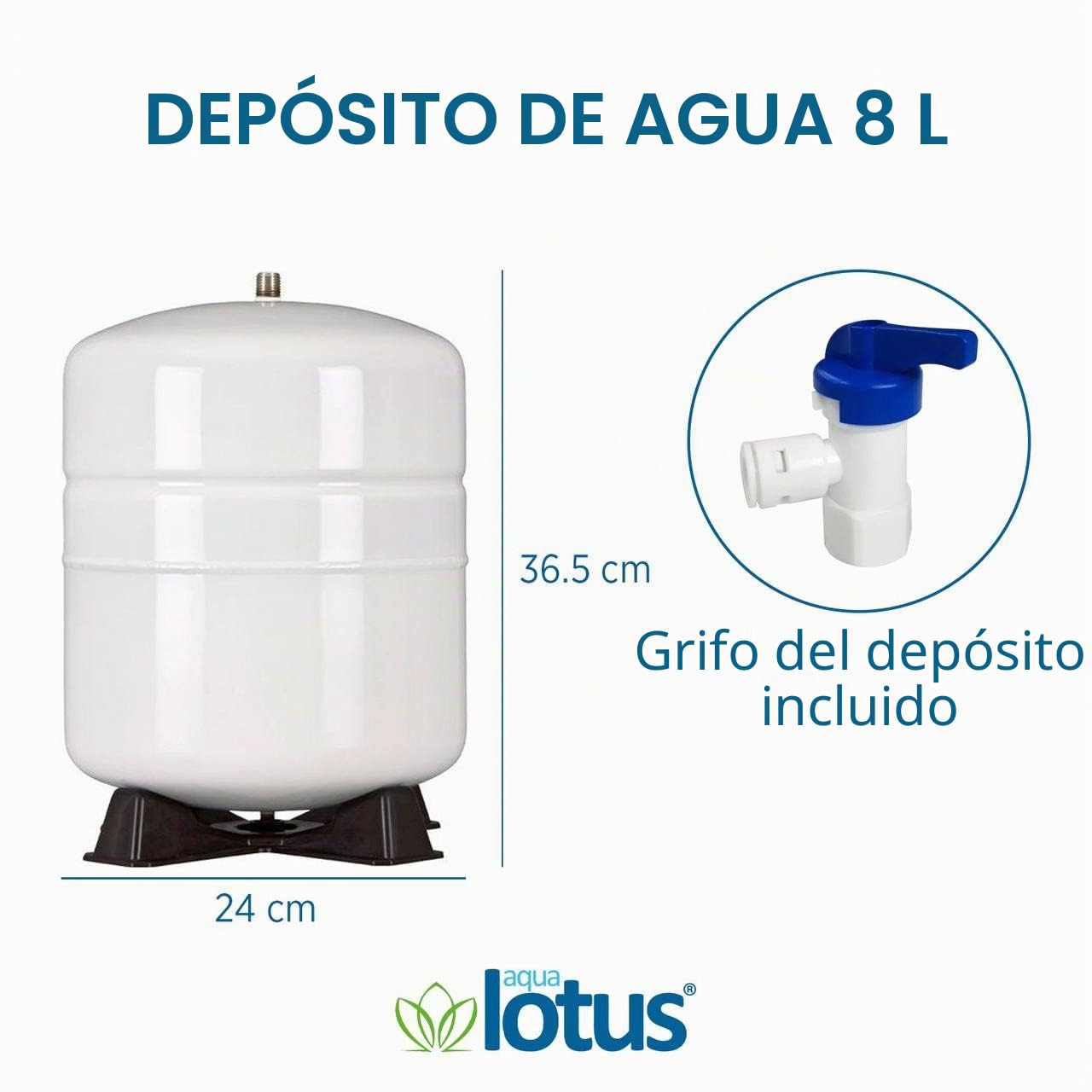 Depósito de Almacenamiento Para Sistemas de Ósmosis Inversa - 2,2 Galón (8 Litros) + Grifo de Agua