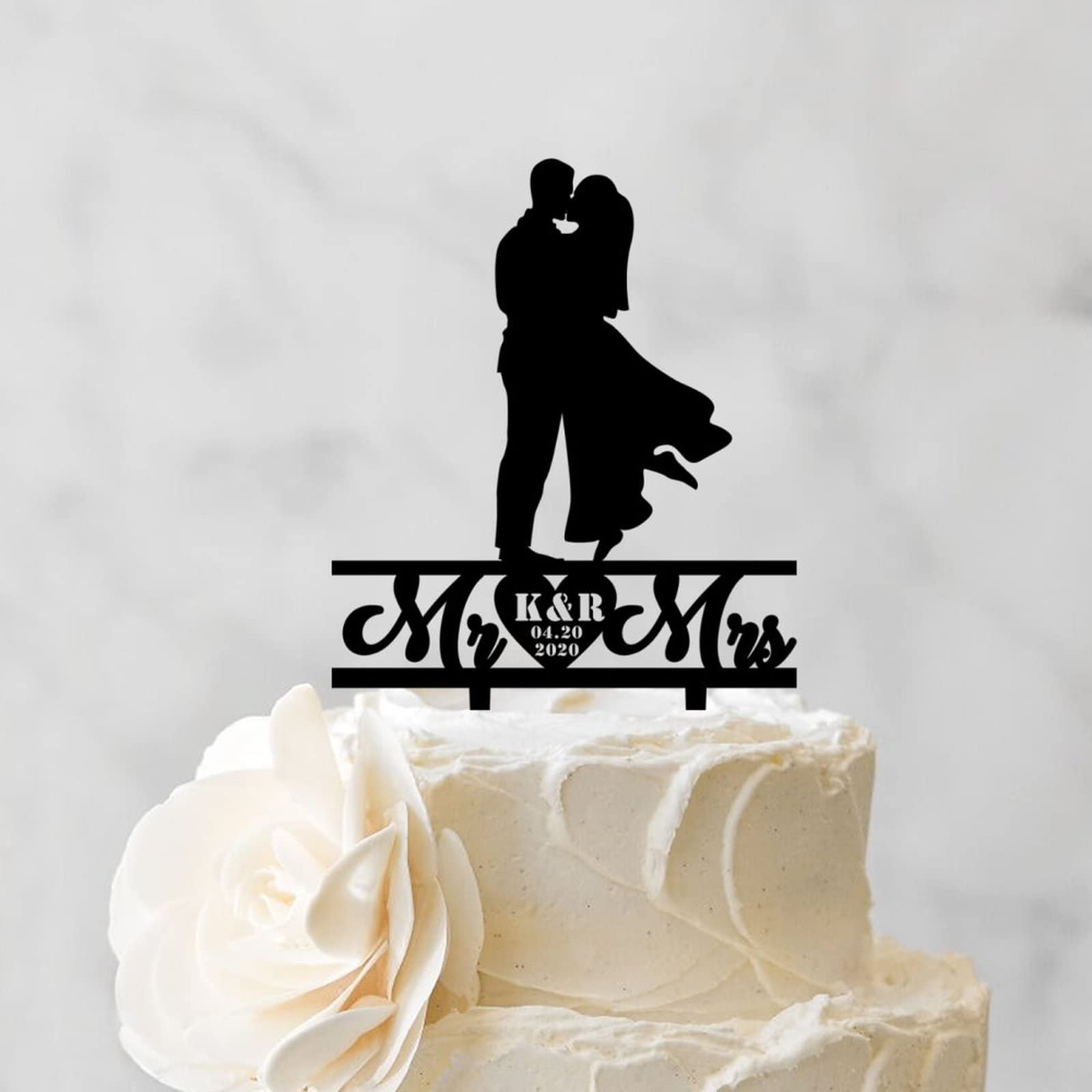 Mr And Mrs Acrylic Cake Topper - Bride & Groom Wedding Cake Decoration, Black