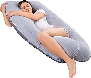 Pregnancy Pillows,AngQi Pregnant Pillows for Sleeping,Maternity Pillow for Pregnant Women,U Shaped Pillow with Minky Dot & Jersey Cover, Grey