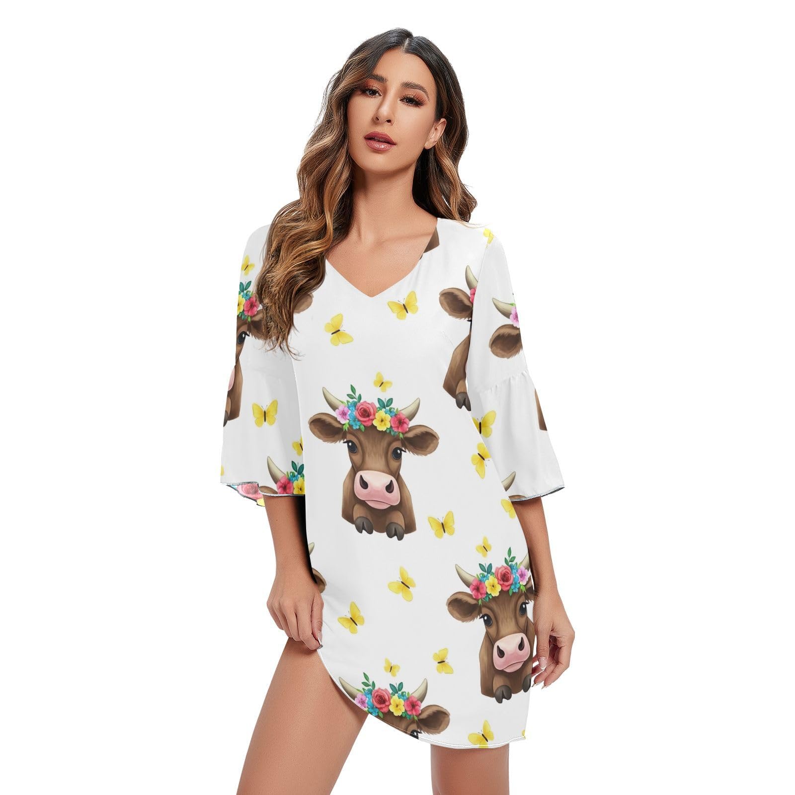 Robe en mousseline de soie au drapé luxueux motif vache chic