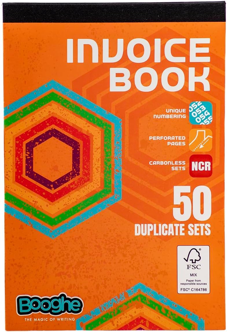 Booghe Invoice Duplicate Book – Carbonless NCR Copies, 50 Sequentially Numbered Sets, 137 x 203mm, Perforated Pages, FSC Paper – Ideal for Business & Sales - Single — image 1