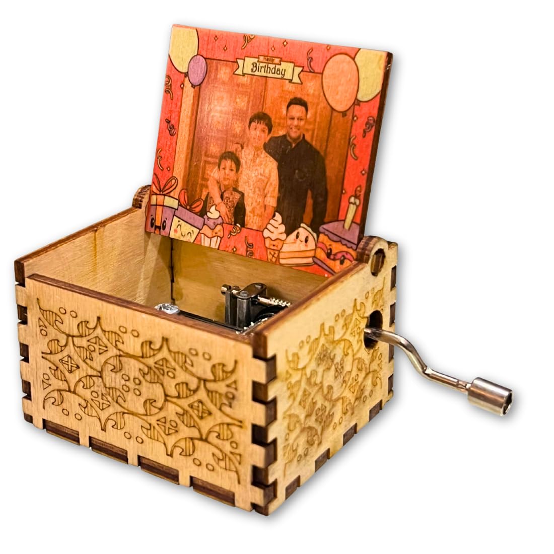 Zesta Personalized Hand Cranked Wooden Music Box for Wife, for Men and Women | Wooden Personalized Music Box Gift (Birthday Music + Photo Print)-image-10