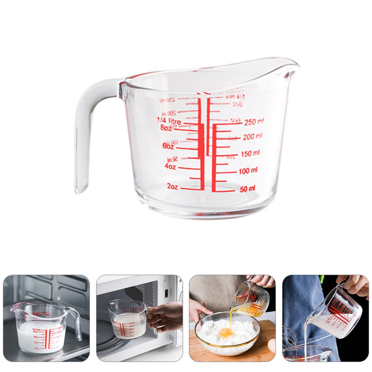 Vaso Medidor de Vidrio Templado Escala Graduada, 1 Pieza, Resistente al Calor, Adecuado para Leche y Cocina