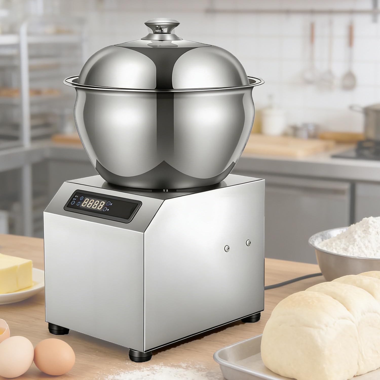 Impastatrice Spirale Professionale,2200w Frullatore Commerciale Impasto,1400 Giri/Min Impastatrice Elettrica Doppia Rotazione,Timer 0-30 Min,per Panetteria,Ristorante,Pizza Pane 8kg