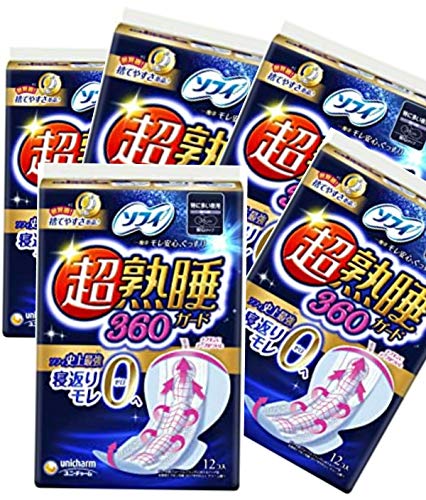 【まとめ買い】ソフィ 超熟睡ガード 360 特に多い日の夜用 羽つき 36cm 12コ入×5個パック(unicharm Sofy)