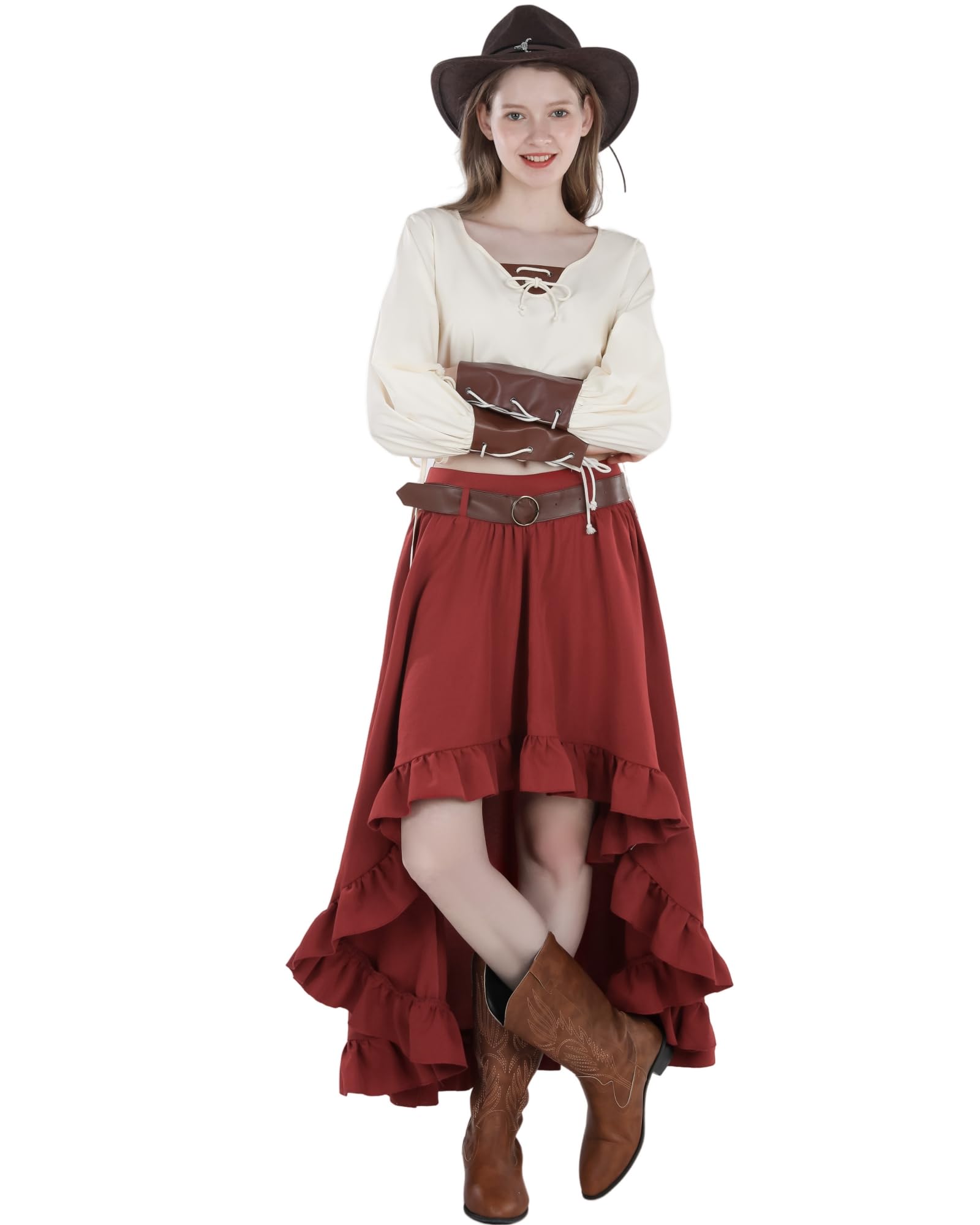 Steampunk Damen Röck Rot Knielang Gothic Rock Piraten Rock Damen für Halloween und Festival