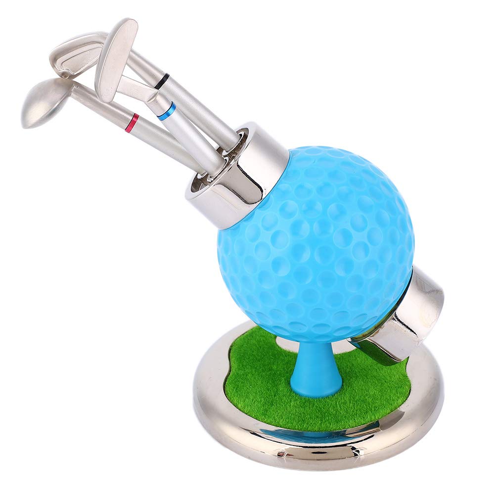 Stifthalter in Golfballform, Bleistiftvase, Desktop-Set mit Uhr und 3 Stiften für das Arbeitszimmer (Blau)
