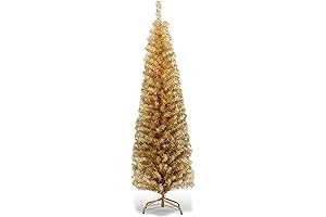 Goplus 6ft Champagne Pencil Christmas Tree, Artificial Slim Tree, Electroplated Technology, Xmas...