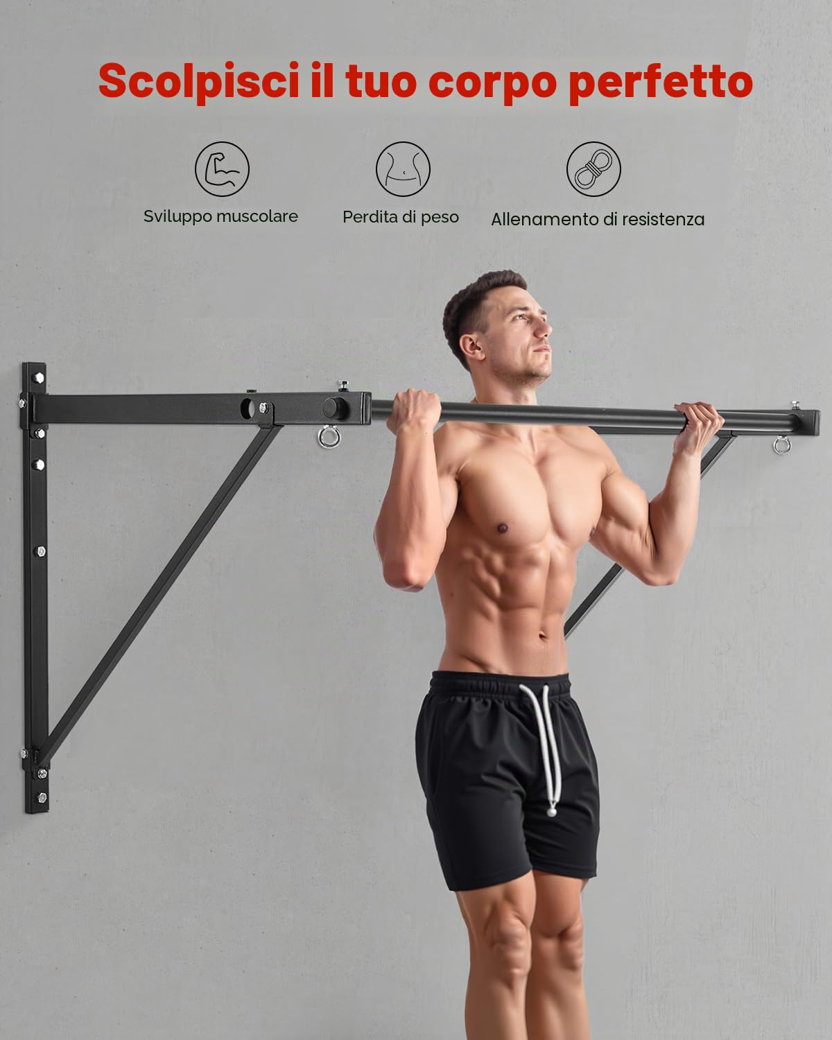 VEVOR Barra per Trazioni da Parete Profondità Regolabile 559/762 mm da Parete, Barre per Trazioni in Acciaio per l'Allenamento della Parte Superiore del Corpo, Stazione di Allenamento Carico 200 kg