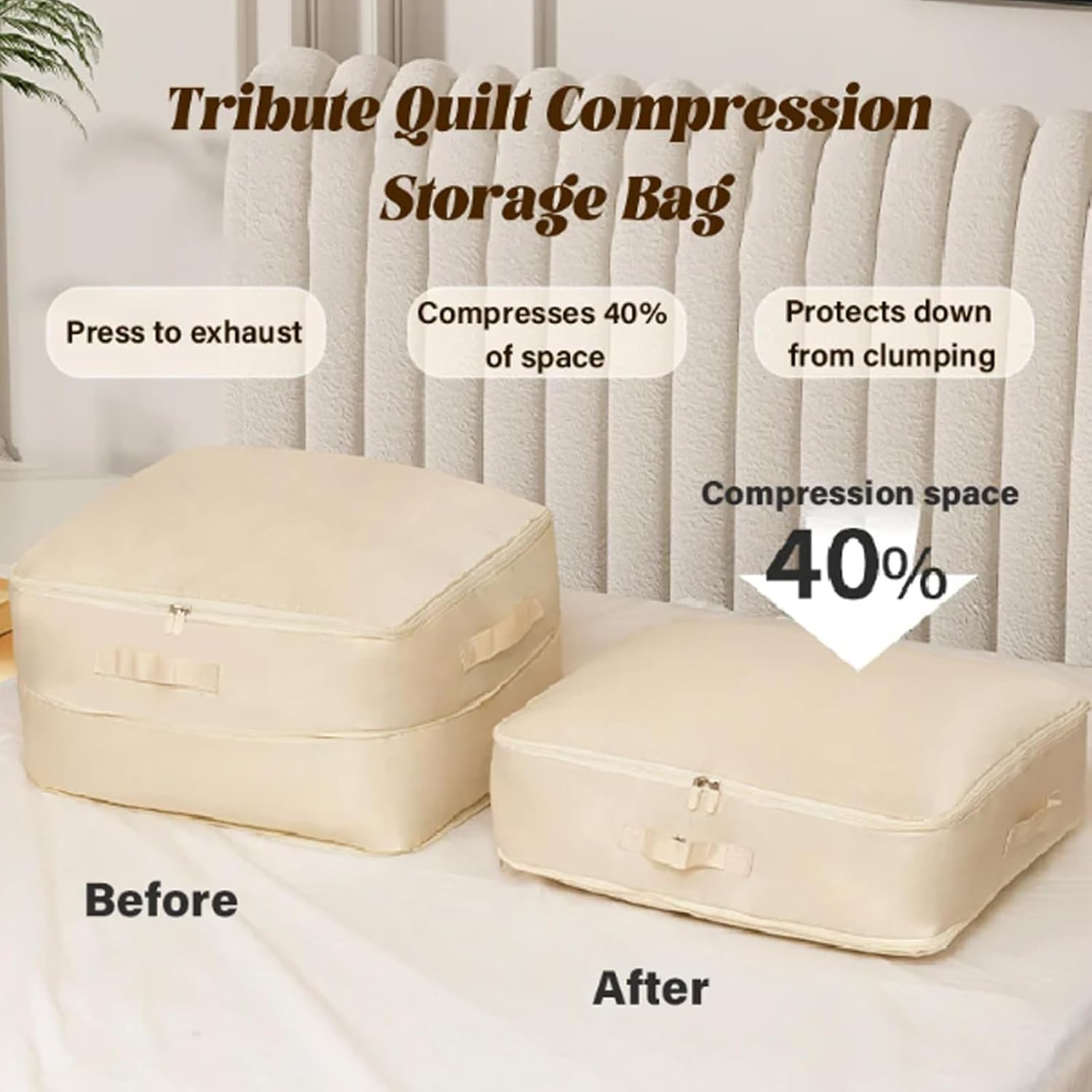 Sac De Compression Spacemaster – Auto-compression Sans Aspirateur, étanche, Anti-poussière, M (40x30x12 Cm), Abricot