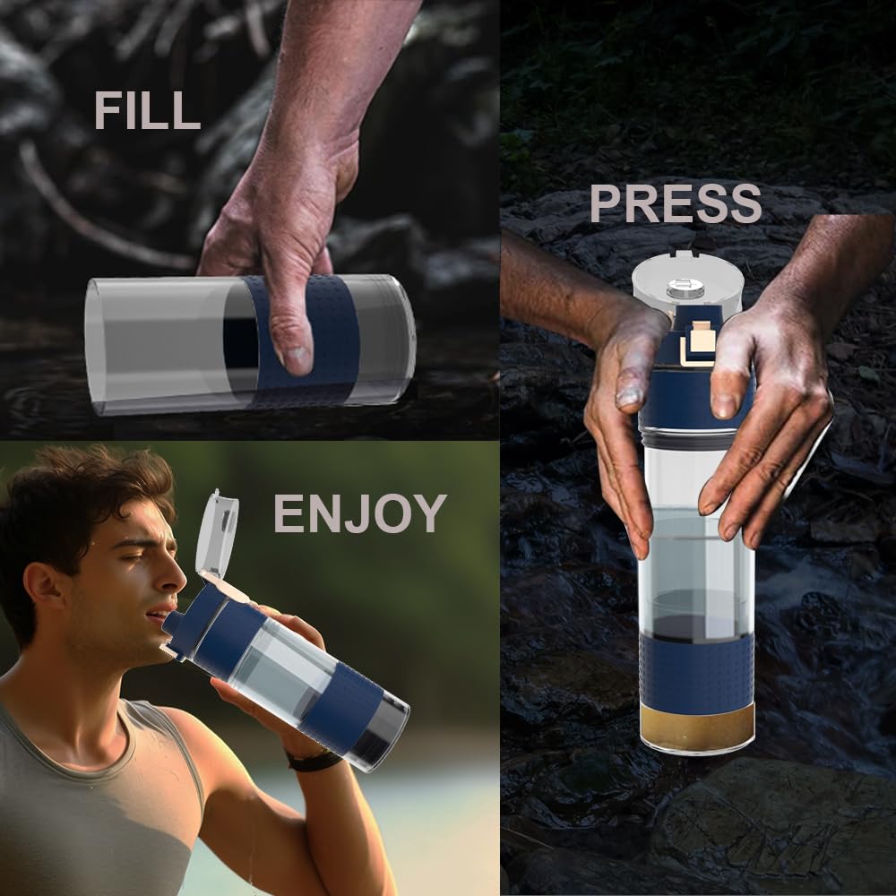 Bouteille d'eau filtrante Bouteille d'eau extérieure avec filtre Purificateur d'eau Bouteille de filtration d'eau Survival Emergency Hiking Travel Camping Backpacking17OZ