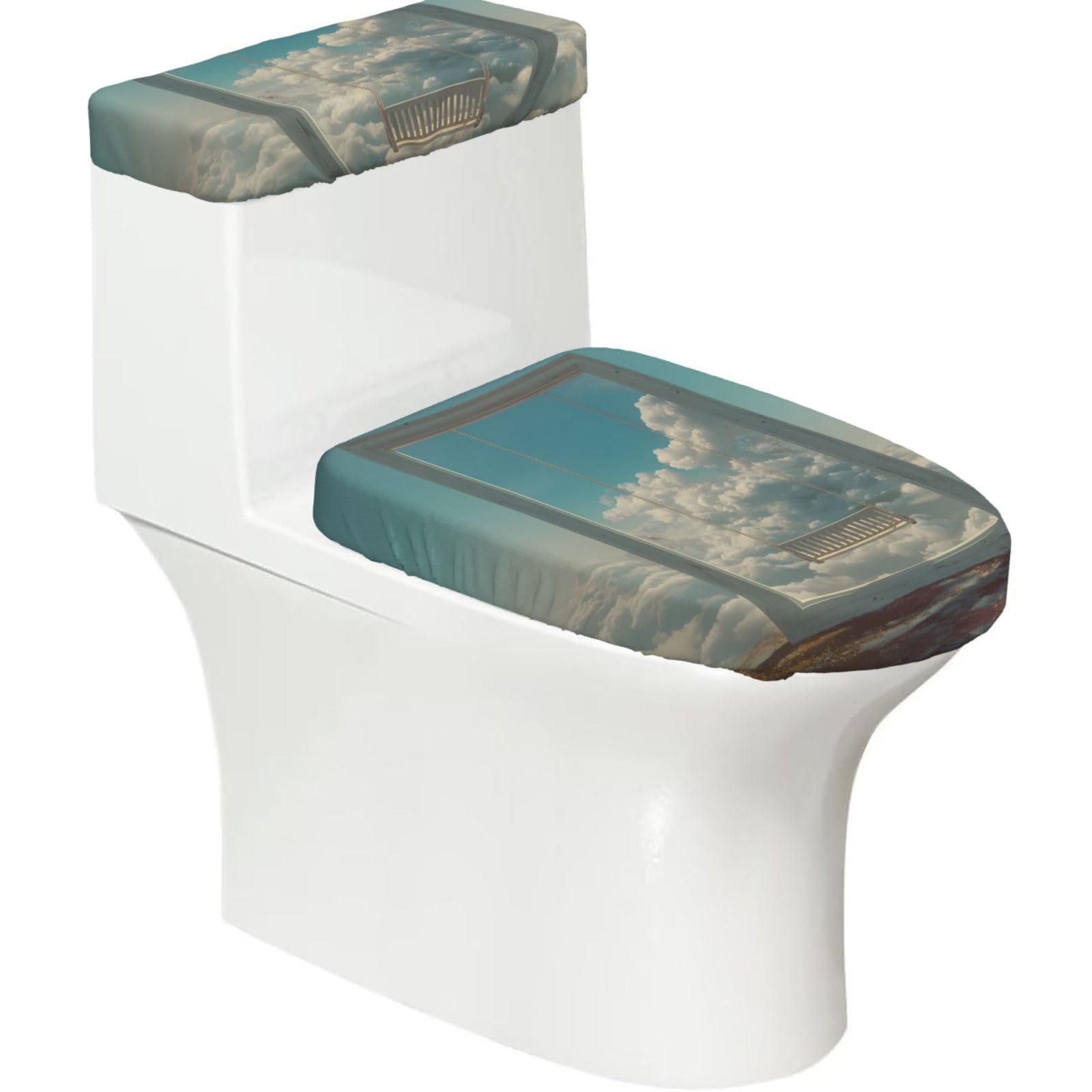 Wzycwb Black Swaying In The Clouds 2-Piece Toilet Seat Cover Set With Tank Lid, Elastic Fit For U-Shape & Elongated Toilets, Bathroom Decor, Housewarming Gift