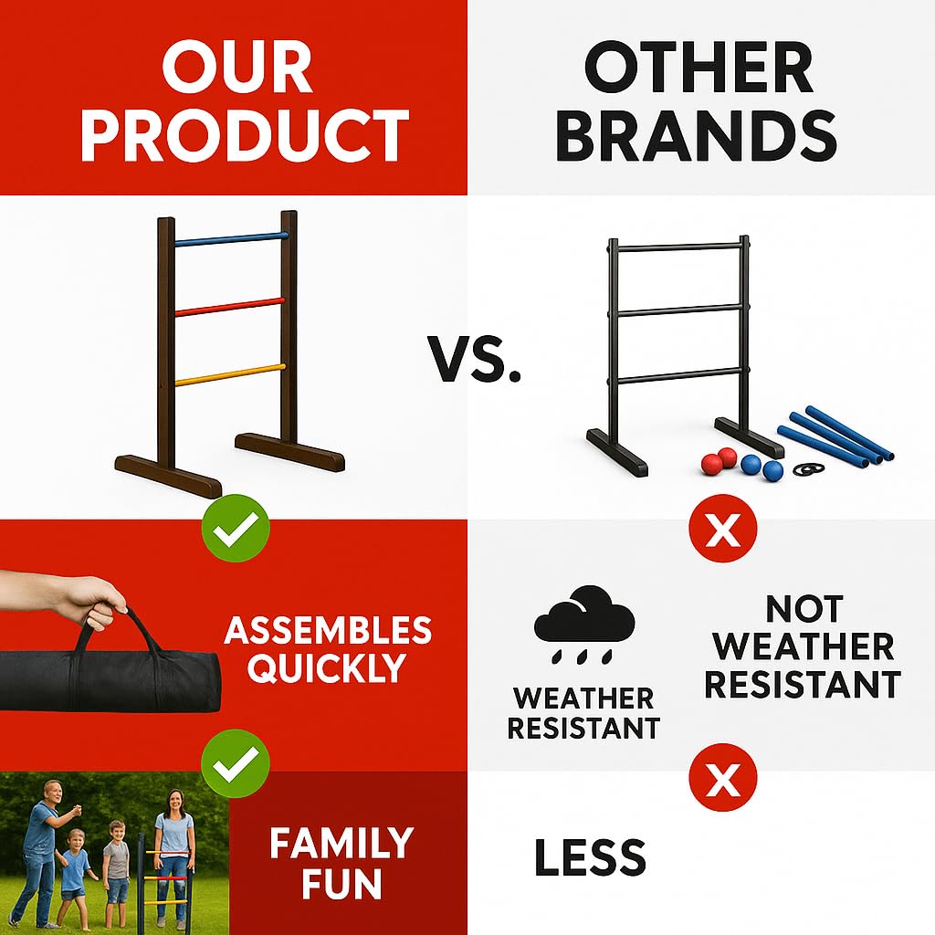 Pro Ladder Toss Indoor Outdoor Game Set for Yard & Lawn Games with 6 Soft Rubber Bolo Balls Heavy Duty Bars Stands & Travel Carrying Case | Game for Family Kids Beach Party Picnic & Adults - Image 6