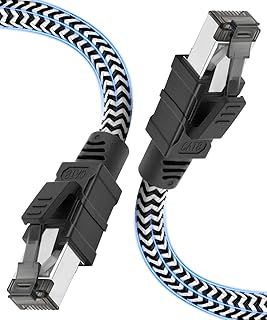 Cat 8 Câble Ethernet 2M, RJ45 Cable Haute Vitesse Réseau 40Gbps 2000MHz, Nylon Tressé Double Blindage STP LAN Câble Internet, Compatible avec Routeur Modem TV Box PC PS4/5