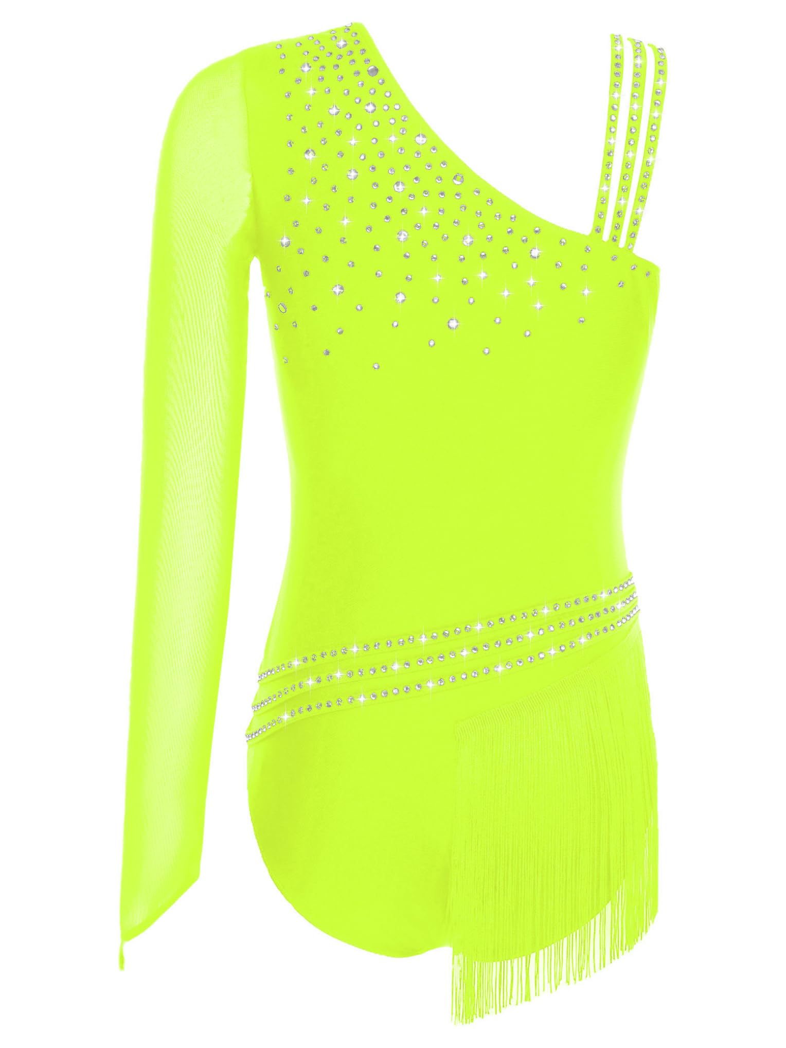 Justaucorps Asymétrique Femme Paillettes Franges Combinaison De Danse Gymnastique Latine Spectacle Sur Scène