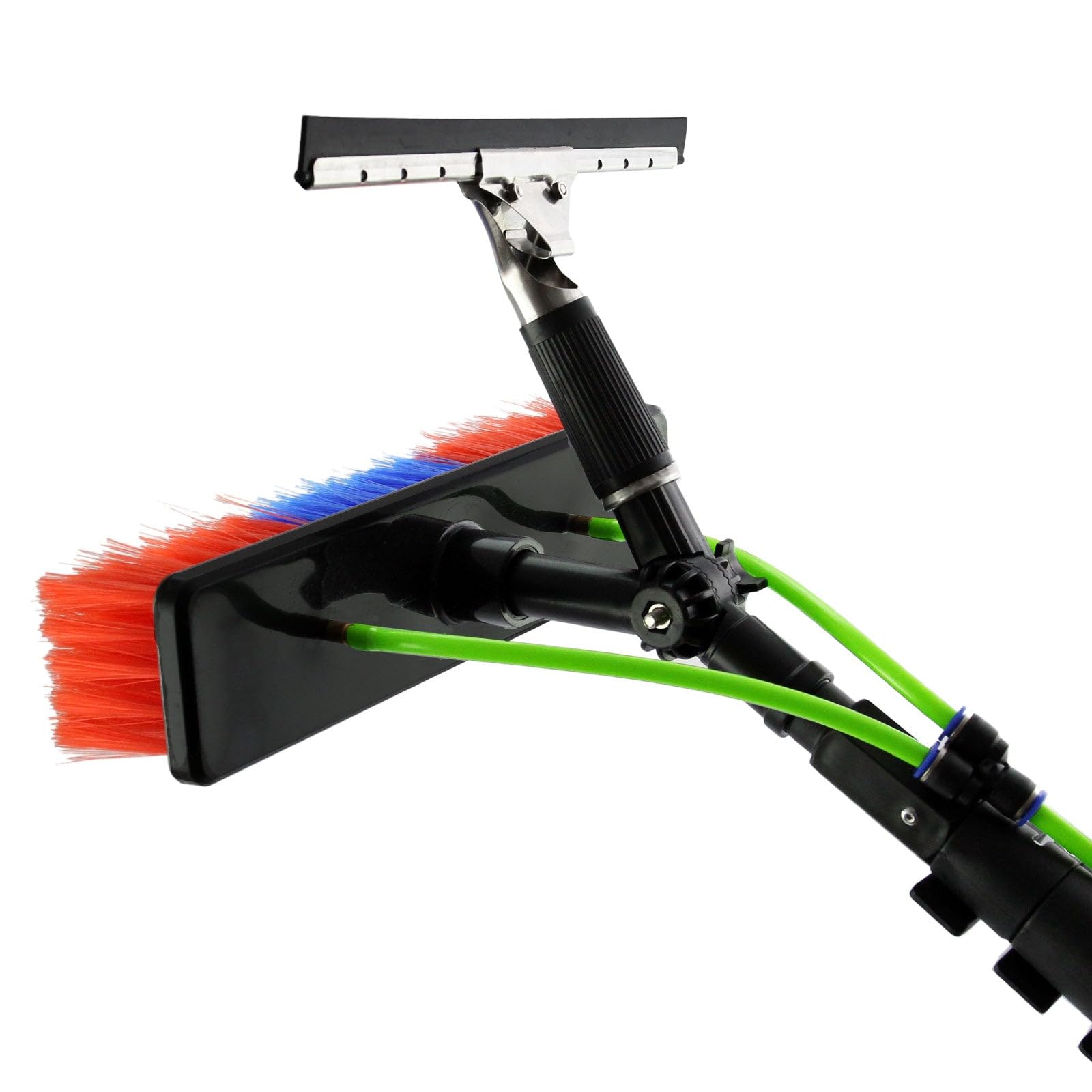 Maxblast Black 24Ft Water Fed Telescopic Window Cleaning Pole With Brush & Squeegee, 3-Way Connector, Lightweight Aluminium Pole For Windows, Conservatory & Guttering