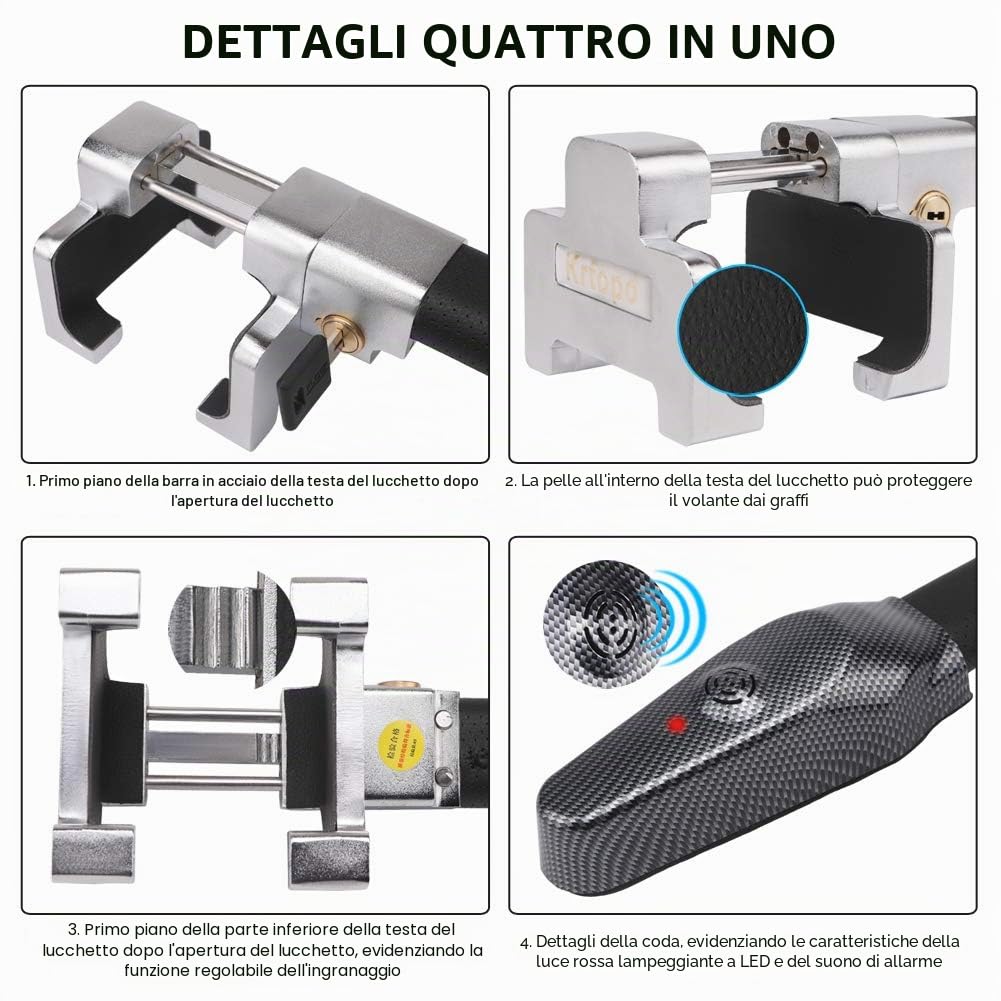 Robusto Anti furto di Sicurezza Blocco di Allarme retrattile Protezione Serratura del Volante Sicurezza Universale