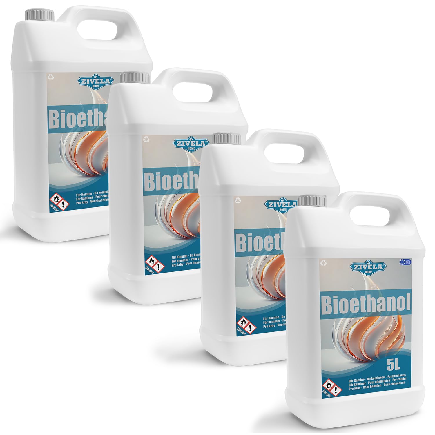 Bioetanol 96,6% 20 l | Bio-alkohol 96,6% 4 x 5 l | bioetanol do kominka, kominka stołowego, bioetanolu | bezzapachowy | czyste spalanie, bez dymu, żywy i stabilny płomień