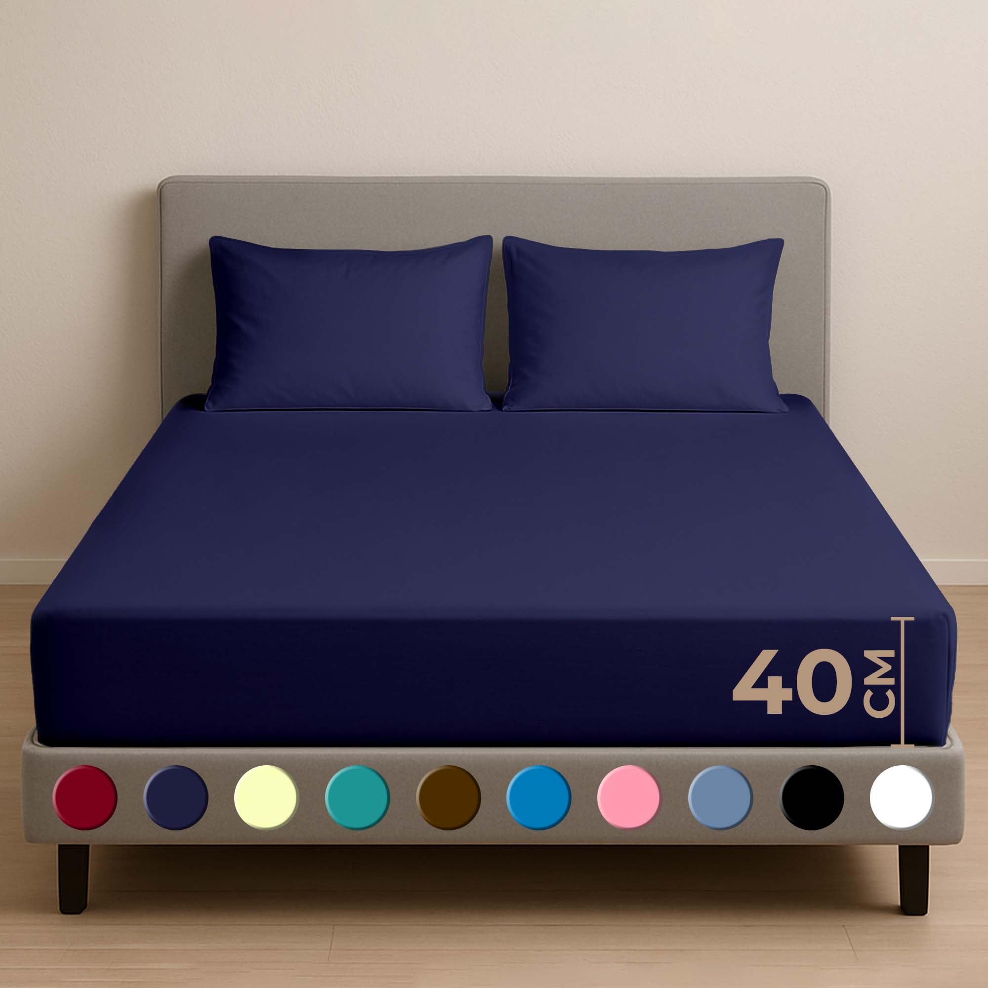 Rohi 40cm Extra Deep Fitted Sheets 4FT – Soft, Breathable & Anti-Allergy Cotton Blend Fitted Sheet – Elasticated Corners – Wrinkle-Resistant & Easy Care Fitted Bed Sheets (Navy, Small Double) — image 1