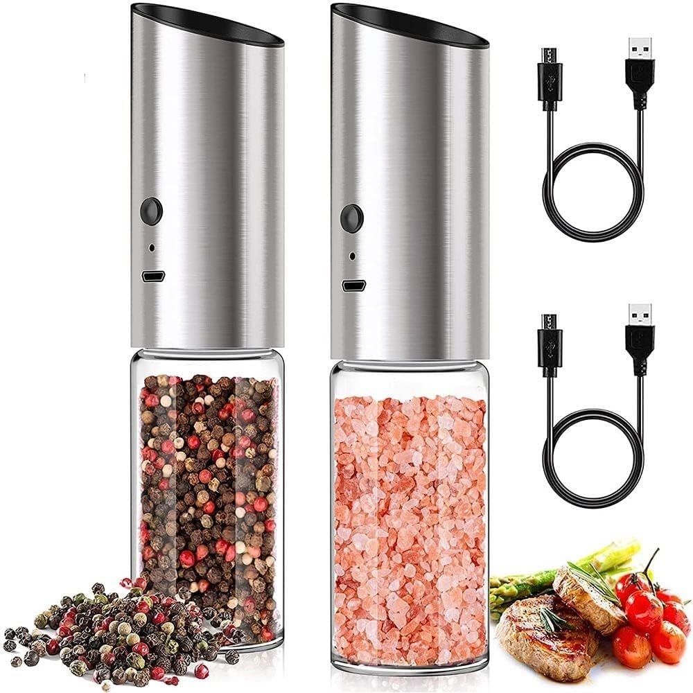 Macina Sale e Pepe Elettrico Macina Sale e Pepe Ricaricabile Tramite USB Macina spezie Automatico con grossolanità Regolabile