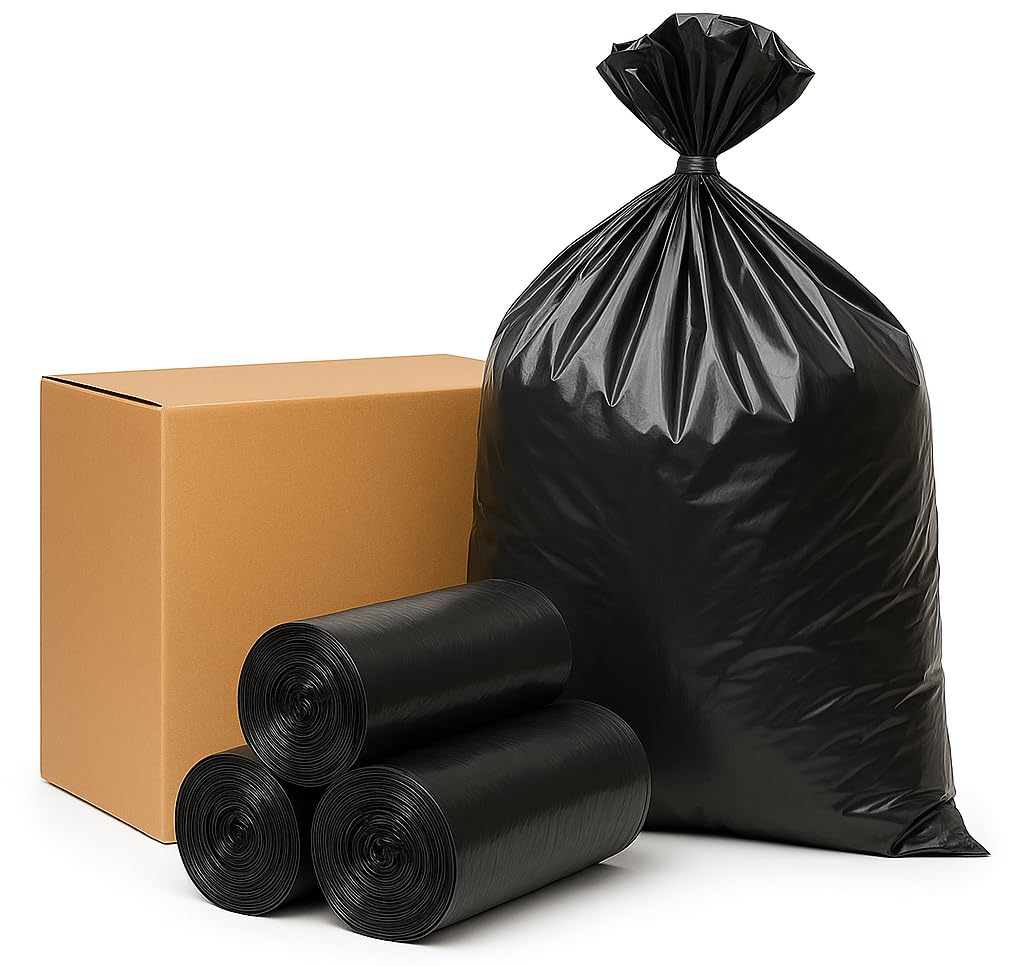 Babylonplast Worki na śmieci, 60 l, bardzo mocne, czarne, stabilne, odporne na rozerwanie, 68 x 73 cm, nadają się do recyklingu i przyjazne dla środowiska, worki na odpady budowlane 35 µ (375)