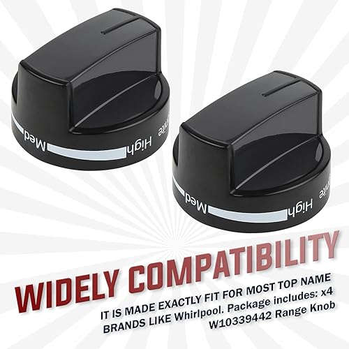 Miniatura 2 de W10339442 Whirlpool - Perillas de control para quemador de superficie de cocina, color negro, compatible con cocina de gas Whirlpool, estufa/horno,